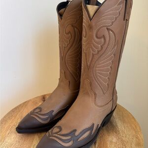 Vtg Laredo Women's Cowboy Boots Sz 8 M Brown Leather Western Hearts Wings NOS